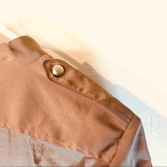 2/$20 Express Silky Brown Military Blouse - Picture 8 of 10